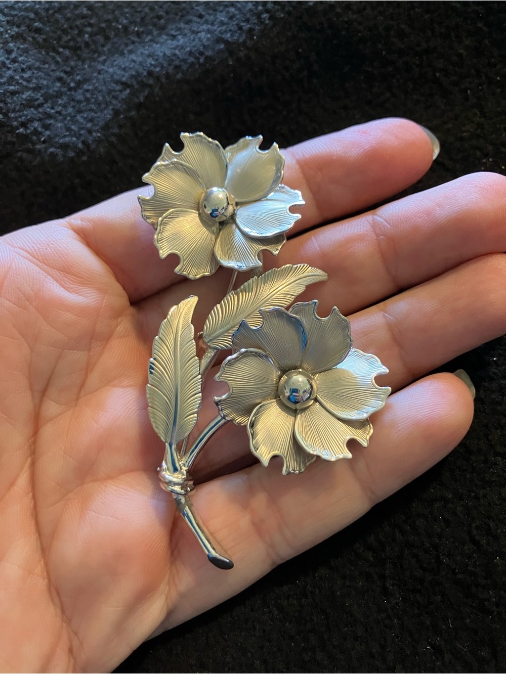 Vintage Coro Silver Double Flower Pin Brooch MINT